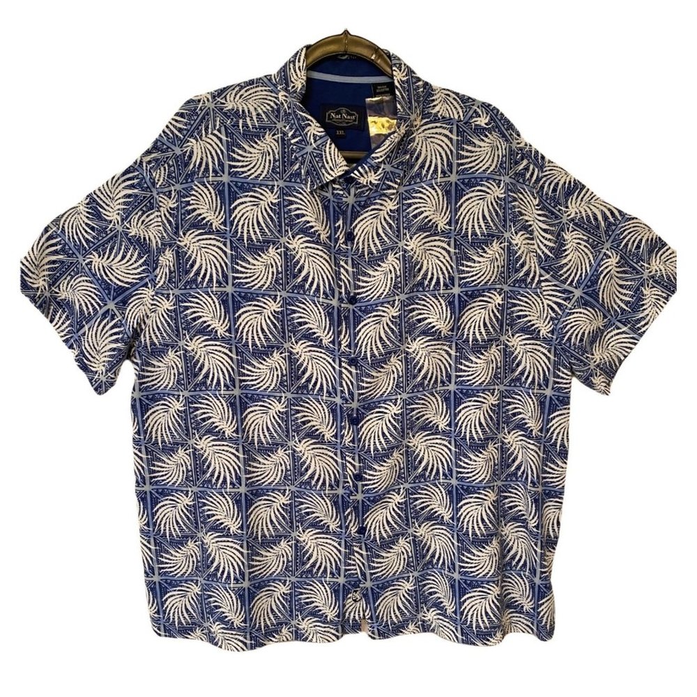 Nat Nast Palm Fronds Blue Shirt XXL Silk Cotton